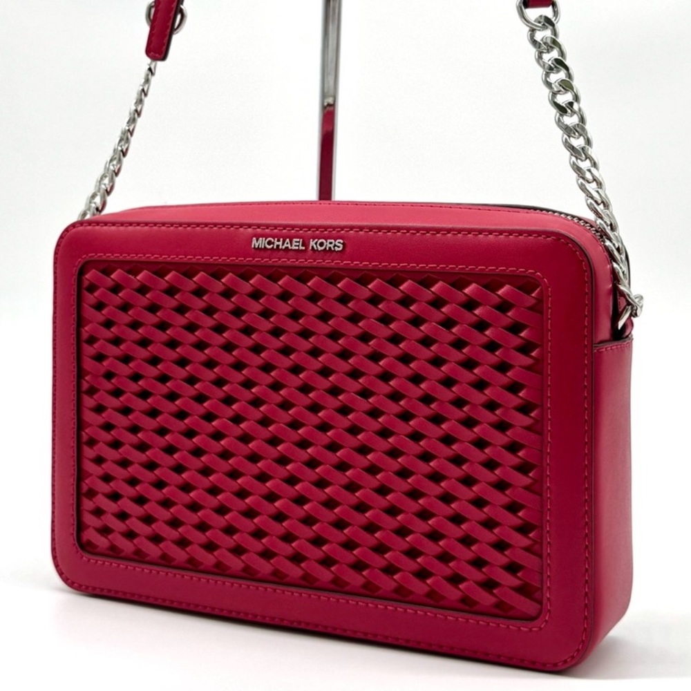 Michael Kors Jet Set Large Woven Crossbody Bag - Dark Raspberry